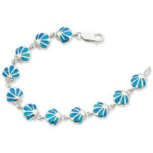 Sterling Silver Lab-Created Blue Opal Sea Shell 7 Inch Bracelet
